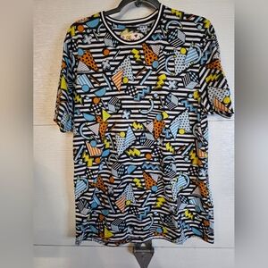 80's Vibrant Geometric Short Sleeve Tee - Black, White, Orange, Blue